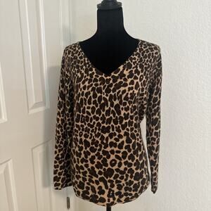 Talbots 100% Cashmere Animal Print V-Neck Sweater Women Medium NWOT